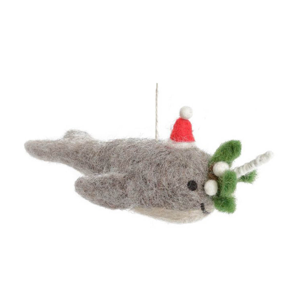 Narwhal With Mistletoe Sprig Hanging Christmas Decoration by Amica