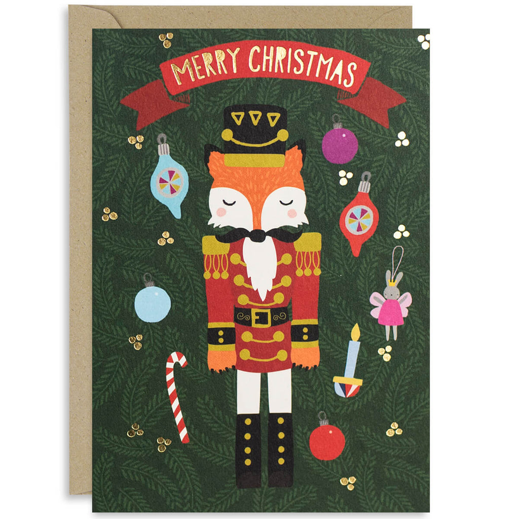 Nutcracker Fox Christmas Greetings Card by Natalie Alex