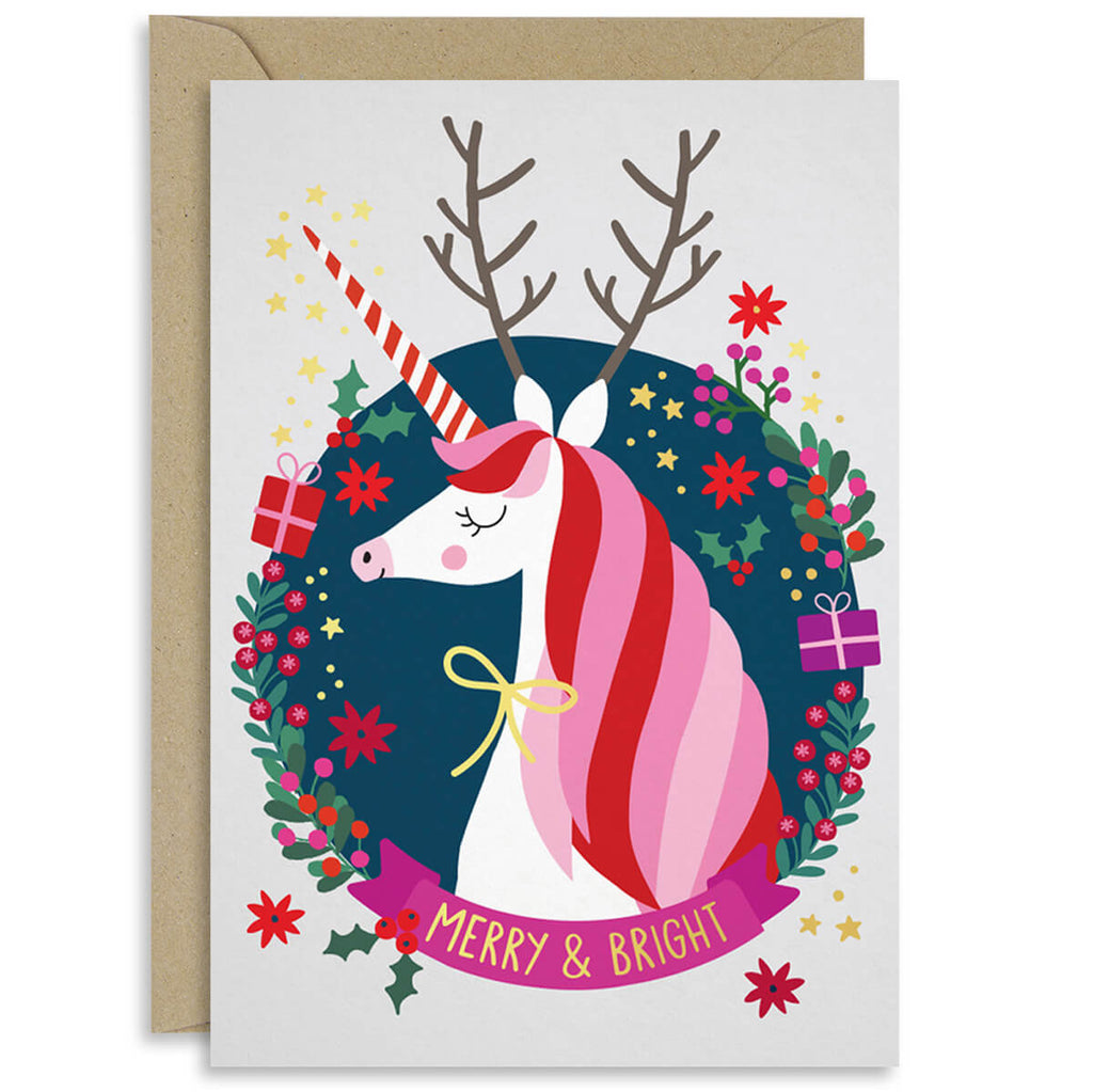 Xmas Unicorn Christmas Greetings Card by Natalie Alex