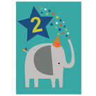 Age 2 Elephant Greetings Card (Blue Background) by Natalie Alex