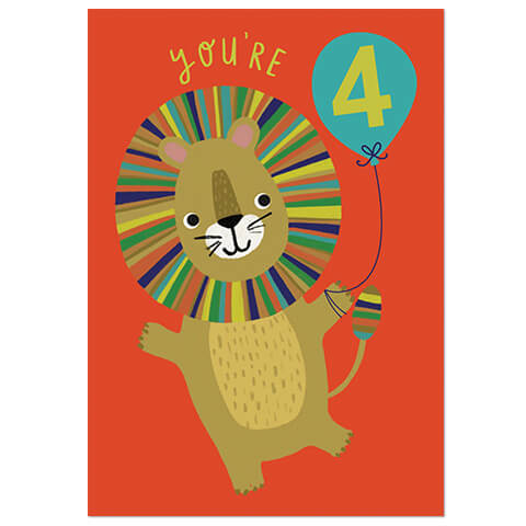 Age 4 Lion Greetings Card by Natalie Alex