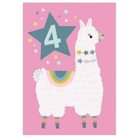 Age 4 Llama Greetings Card by Natalie Alex