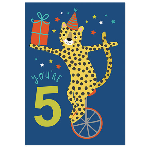 Age 5 Cheetah Greetings Card by Natalie Alex
