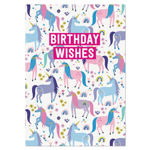 Unicorn Birthday Wishes Greetings Card by Natalie Alex