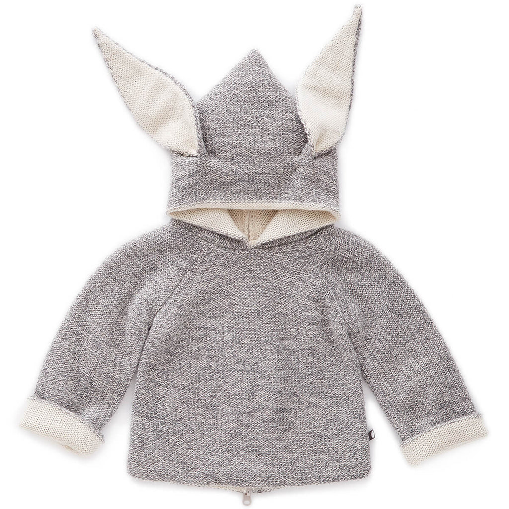 Alpaca Knit Bunny Hooded Top in Grey Mulinex by Oeuf NYC