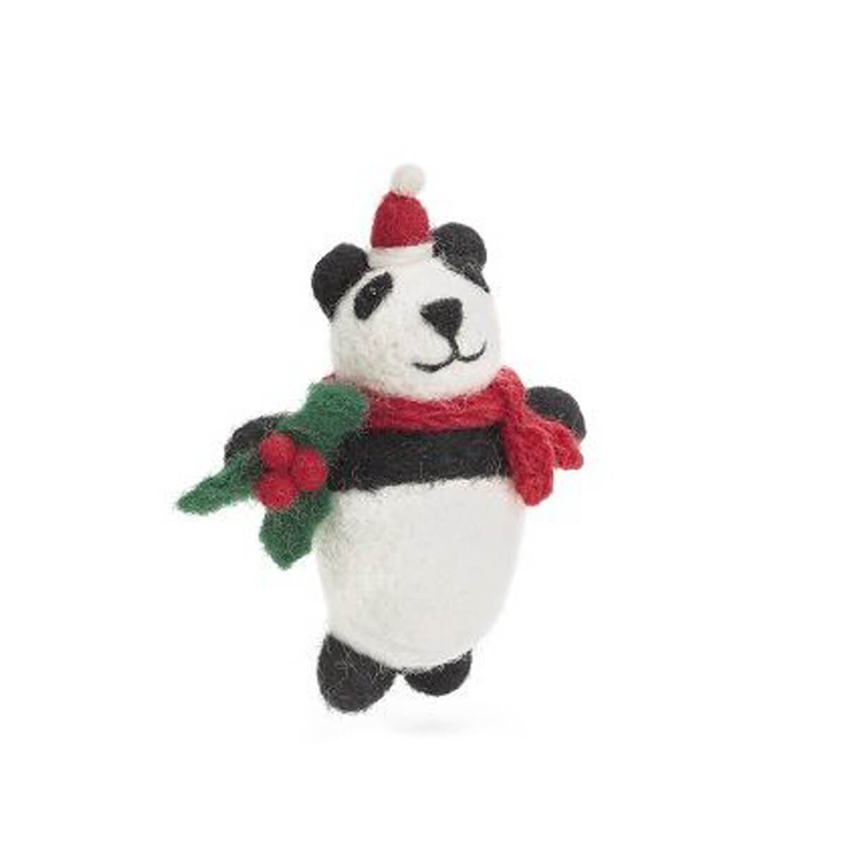 Panda With Holly Sprig Felt Hanging Tree Decoration by Amica