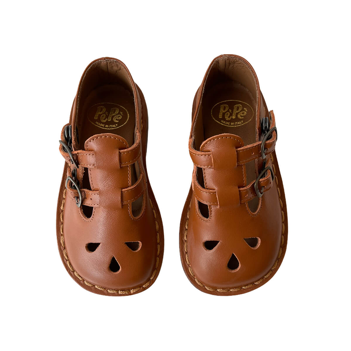 Double T Bar Cut Out Sandals in Vitello Softy Sienna by PèPè