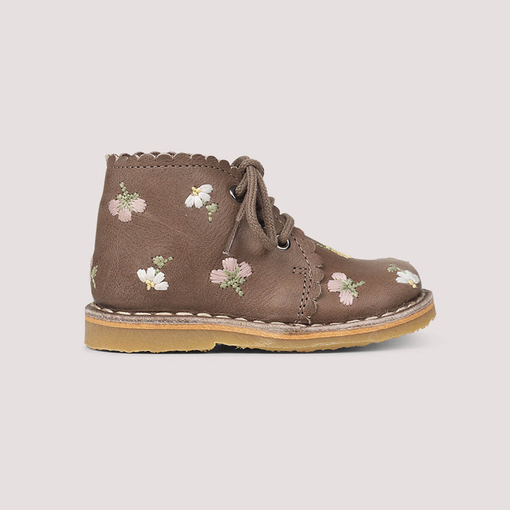 Uniqua Flower Scallop Boots in Taupe by Petit Nord