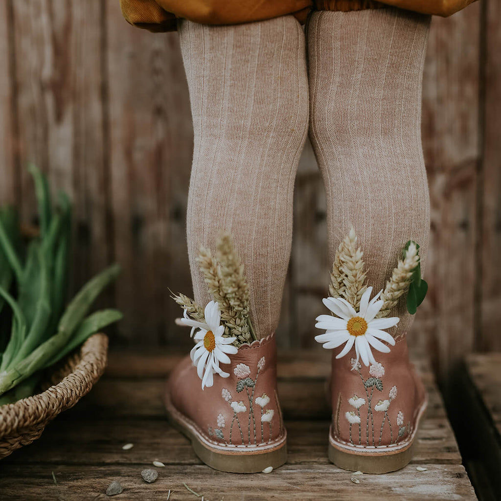 Uniqua Wildflower Scallop Boots in Latte by Petit Nord
