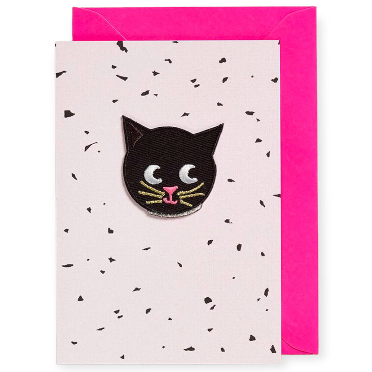 Cat Iron On Patch Greetings Card by Petra Boase