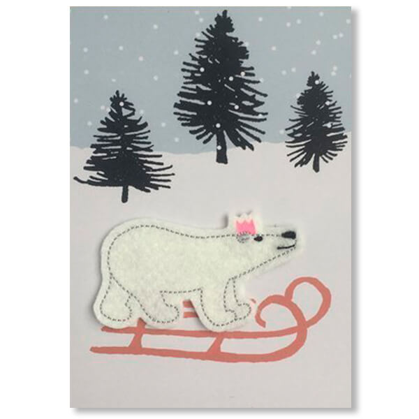 Polar Bear on Sledge Iron On Patch Christmas Card by Petra Boase