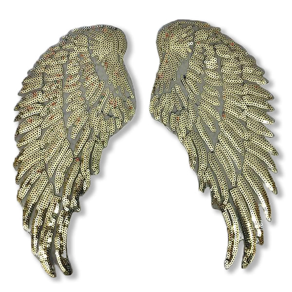 Set of 2 Large Gold Sequin Wings Iron On Patches by Petra Boase