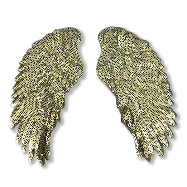 Set of 2 Small Gold Sequin Wings Iron On Patches by Petra Boase
