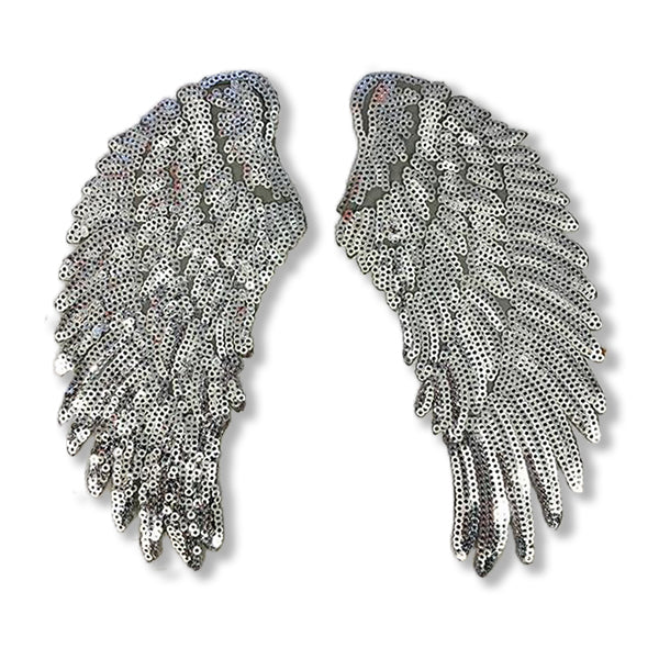 Set of 2 Small Silver Sequin Wings Iron On Patches by Petra Boase