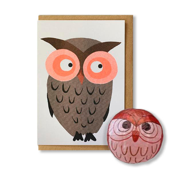 Owl Japanese Paper Balloon Greetings Card by Petra Boase