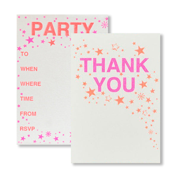 12 Neon Stars Cards & Envelope Party Invites by Petra Boase