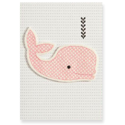 Pink Whale Felt Patch Greetings Card by Petra Boase