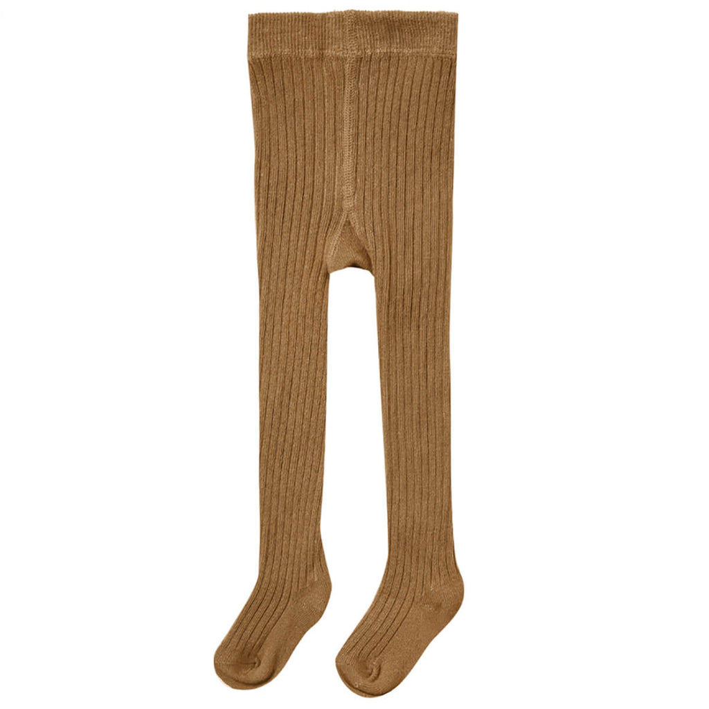 Solid Ribbed Tights in Walnut by Quincy Mae
