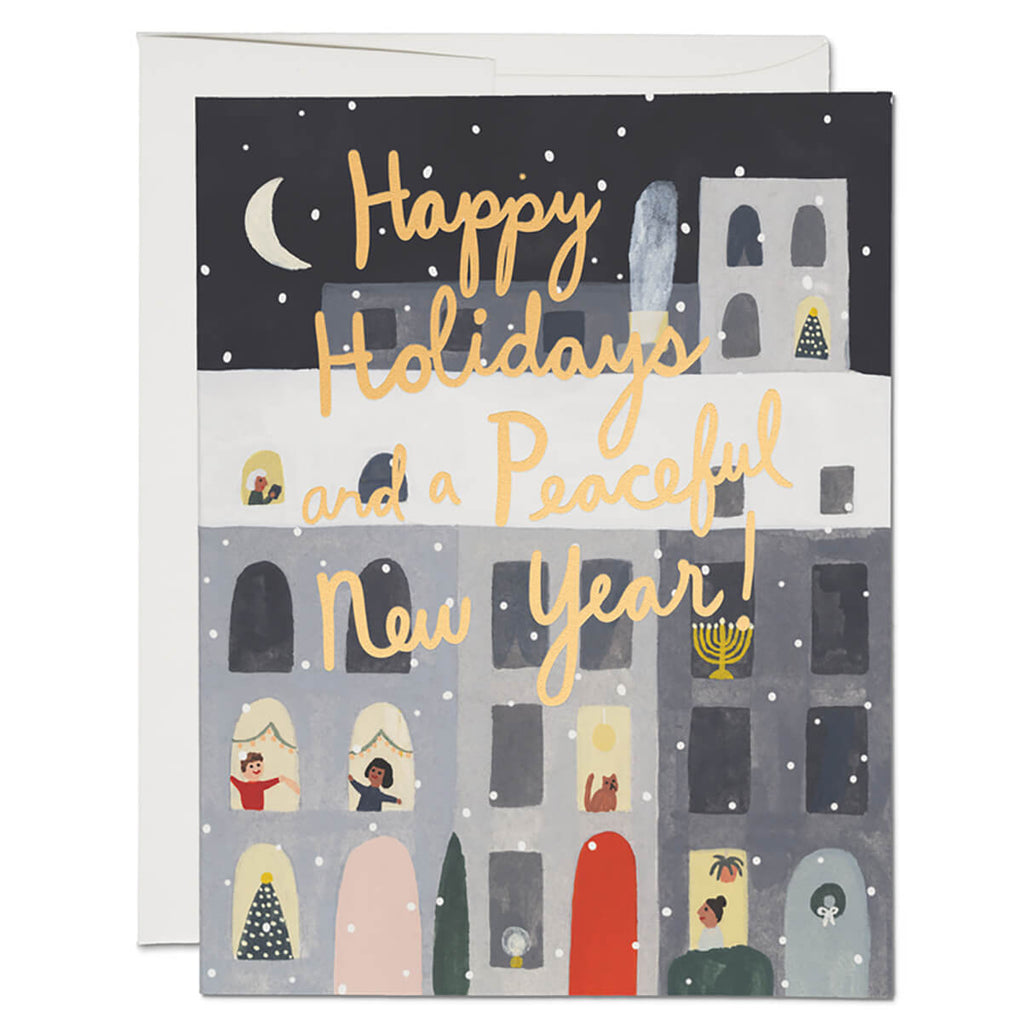 City Snow Christmas Greetings Card (Box of 8) by Red Cap Cards