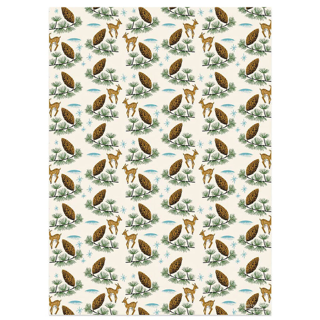 Deer And Pine Cones Christmas Gift Wrap (3 Sheets Pack) By Red Cap Cards
