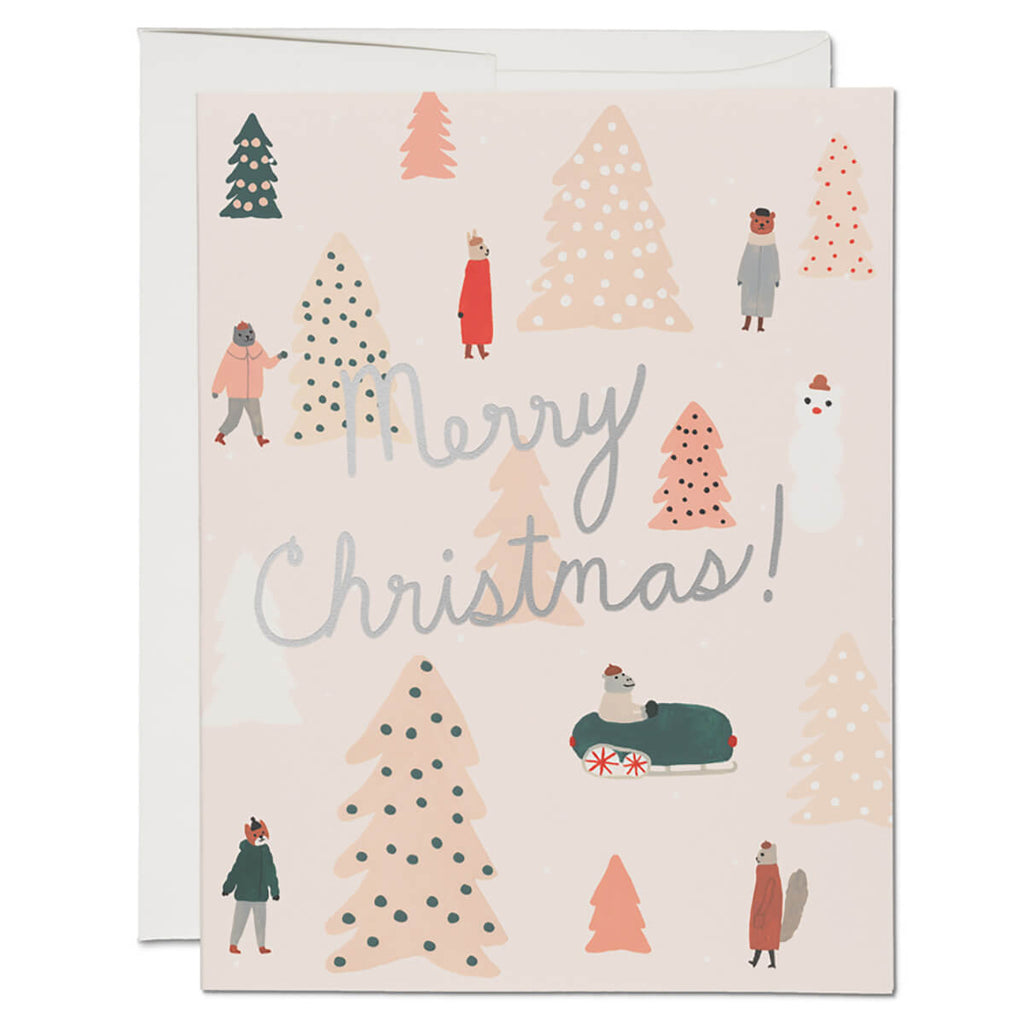Pink Trees Christmas Greetings Card (Box of 8) by Red Cap Cards