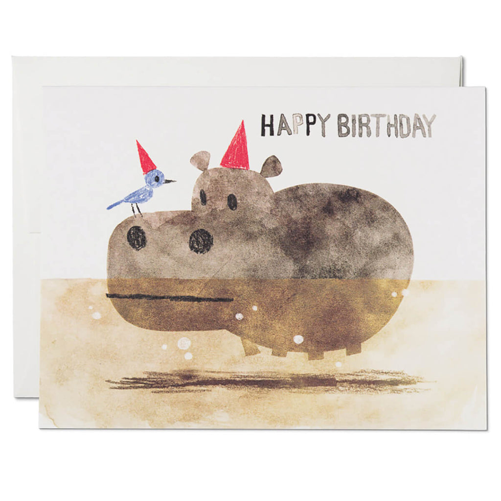 Bird And Hippo Greetings Card by Red Cap Cards