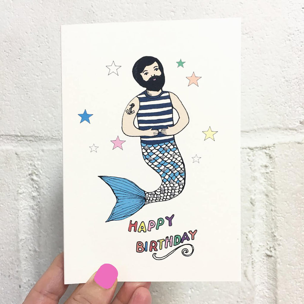 Merman Greetings Card by Rosie Wonders