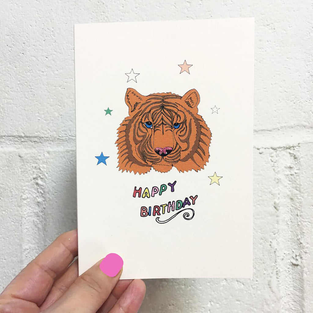 Tiger Greetings Card by Rosie Wonders