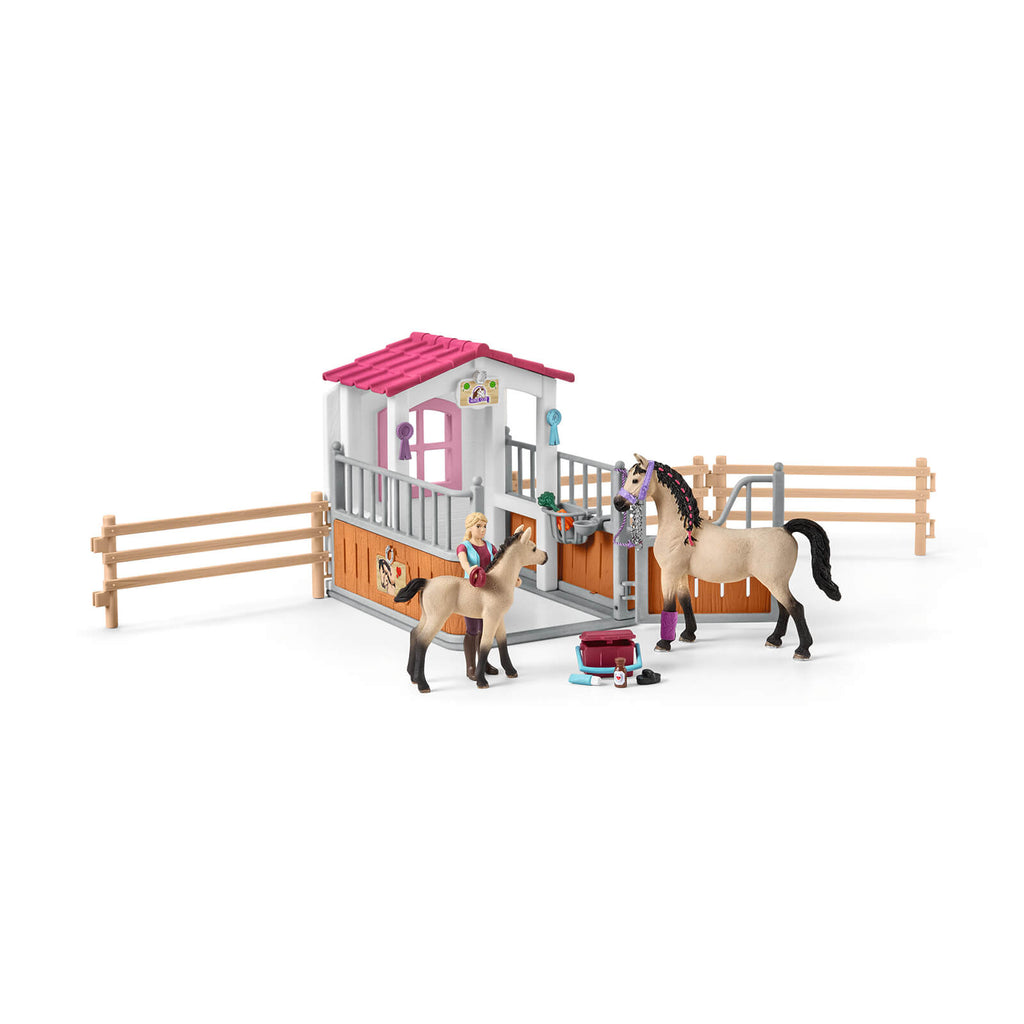 Horse Stall with Arab Horses and Groom by Schleich