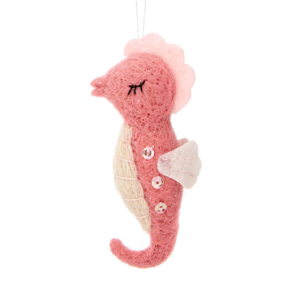 Pink Seahorse Hanging Christmas Felt Decoration by Sass & Belle