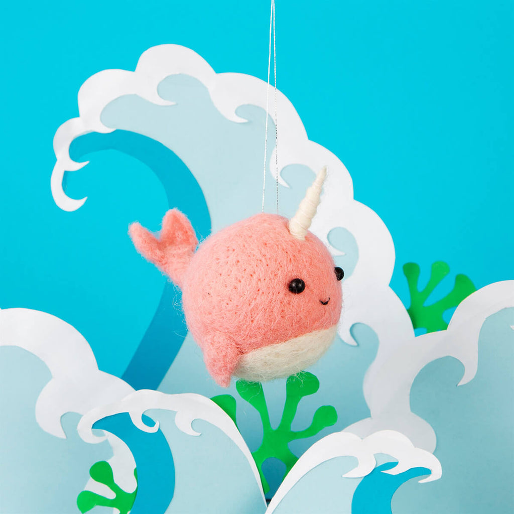 Pink Narwhal Hanging Christmas Felt Decoration by Sass & Belle