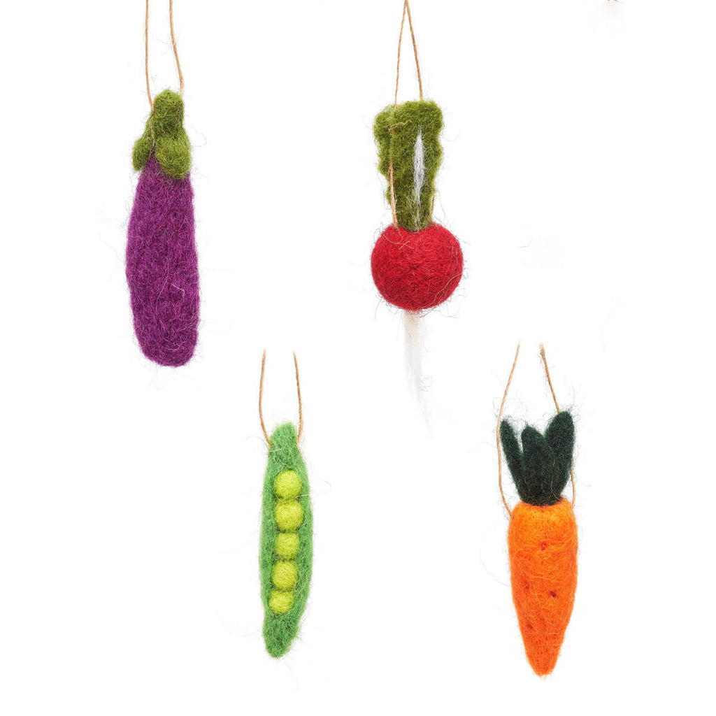Mini Vegetable Hanging Christmas Felt Decoration (Set of 4) by Sass & Belle