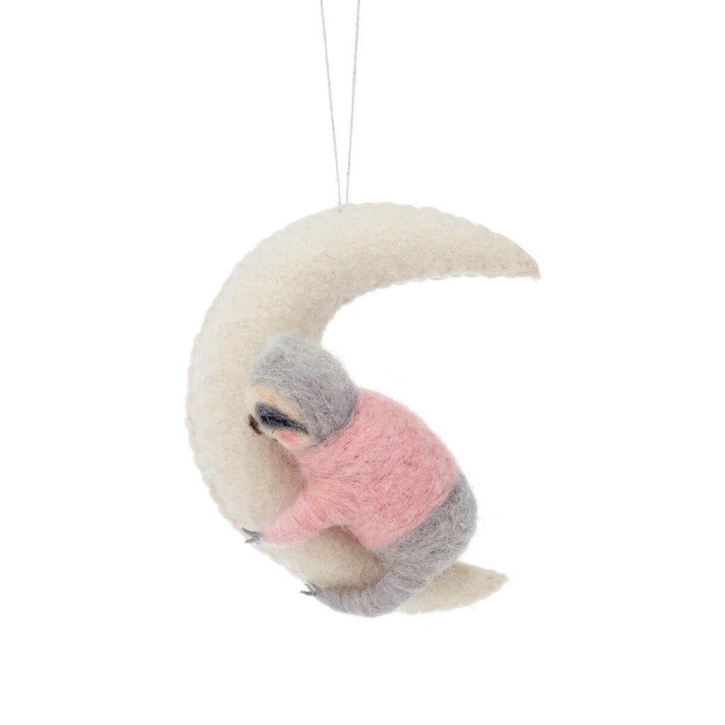Sloth On The Moon Hanging Christmas Felt Decoration by Sass & Belle
