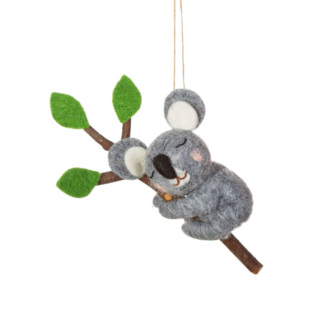 Sleeping Koala Bear Hanging Christmas Felt Decoration by Sass & Belle