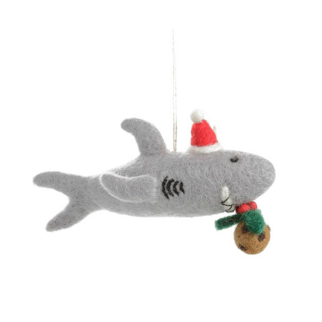 Shark With Christmas Pudding Hanging Tree Decoration by Amica