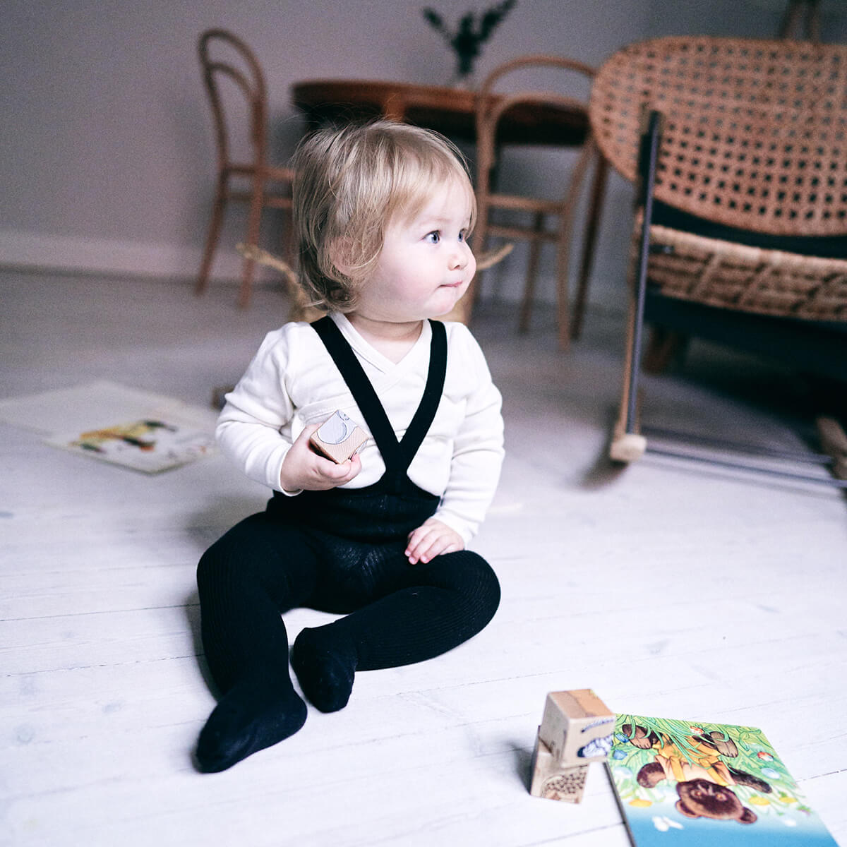 Footed Tights With Braces in Classic Black by Silly Silas