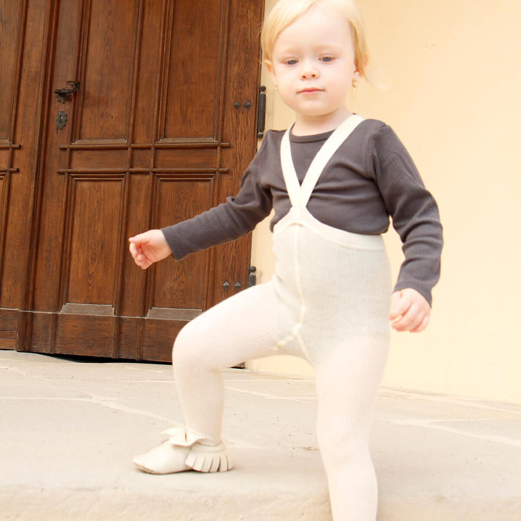 Footed Tights With Braces in Cream Blend by Silly Silas