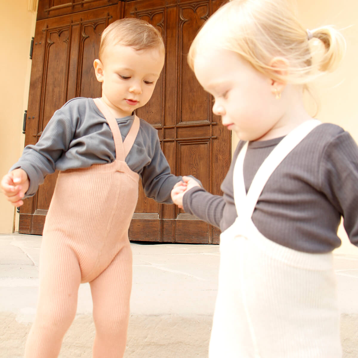 Footed Tights With Braces in Cream Blend by Silly Silas