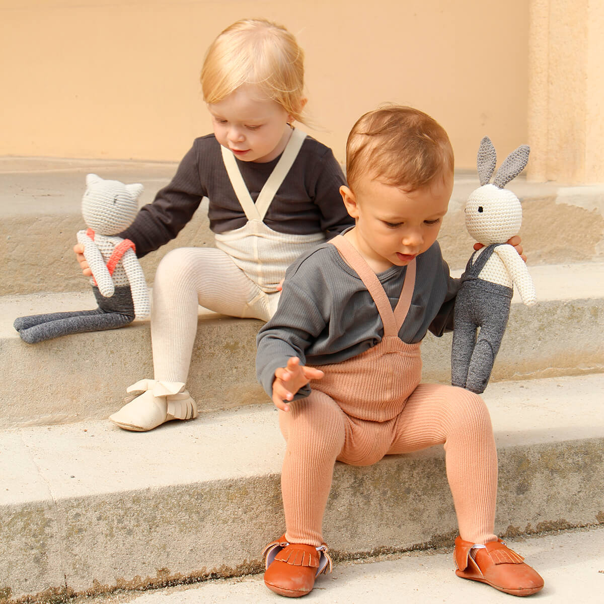 Footed Tights With Braces in Cream Blend by Silly Silas