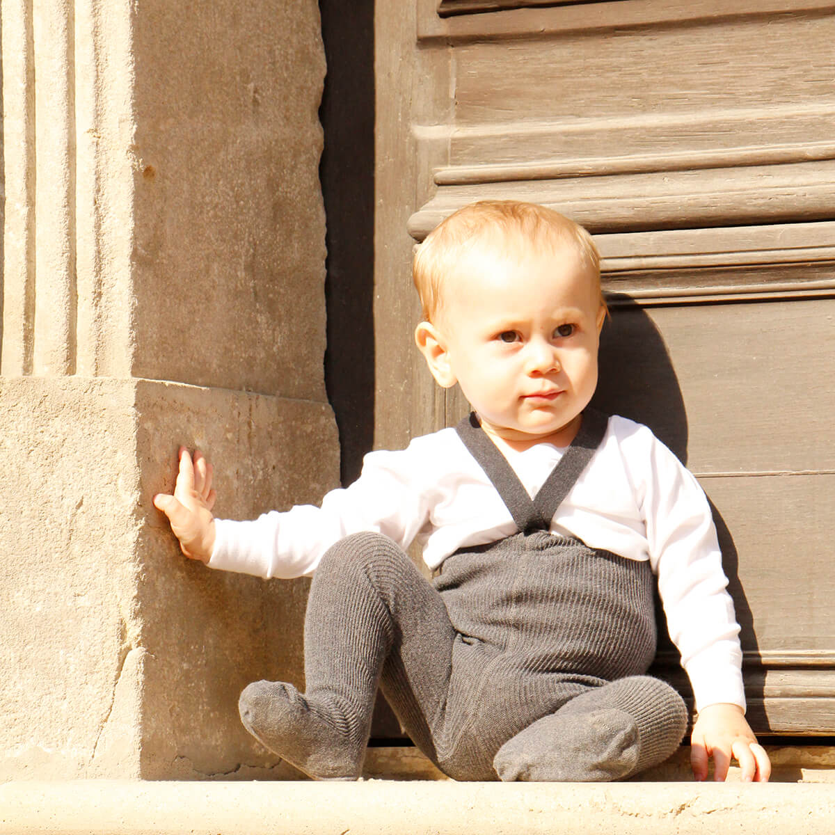 Footed Tights With Braces in Dark Grey Blend by Silly Silas