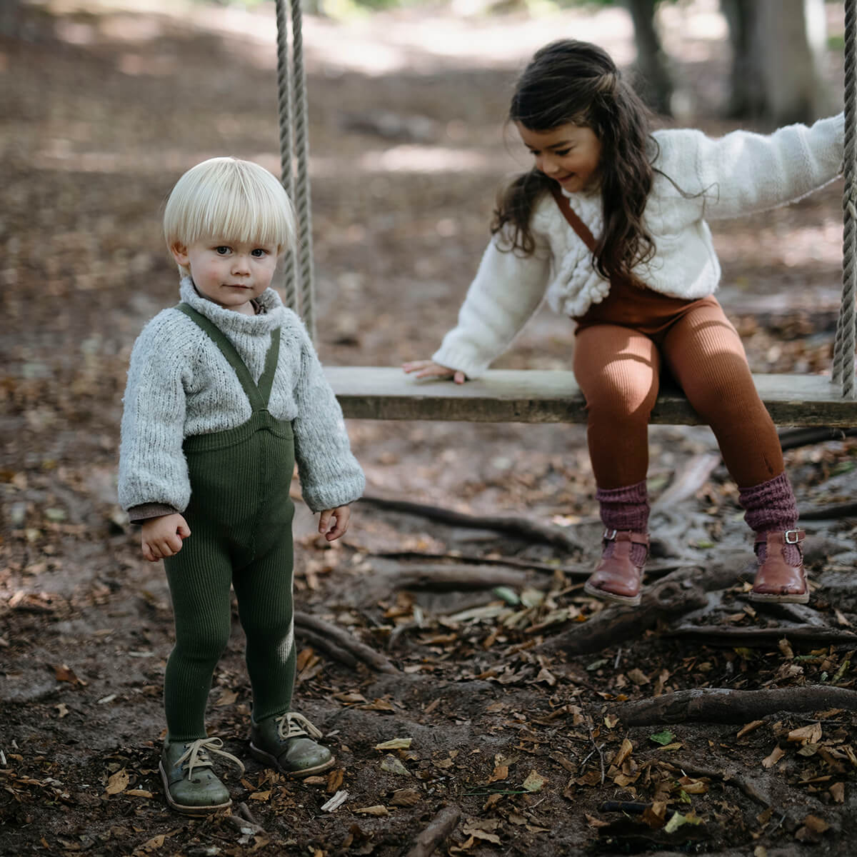 Footed Tights With Braces in Olive by Silly Silas