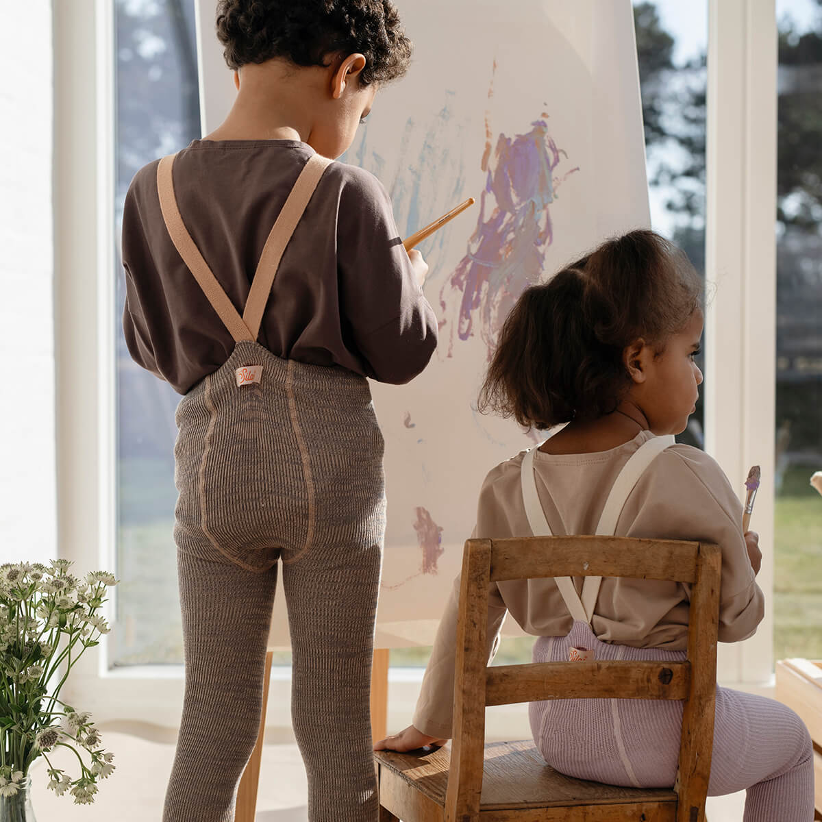 Footless Tights With Braces in Charcoaly Brown by Silly Silas