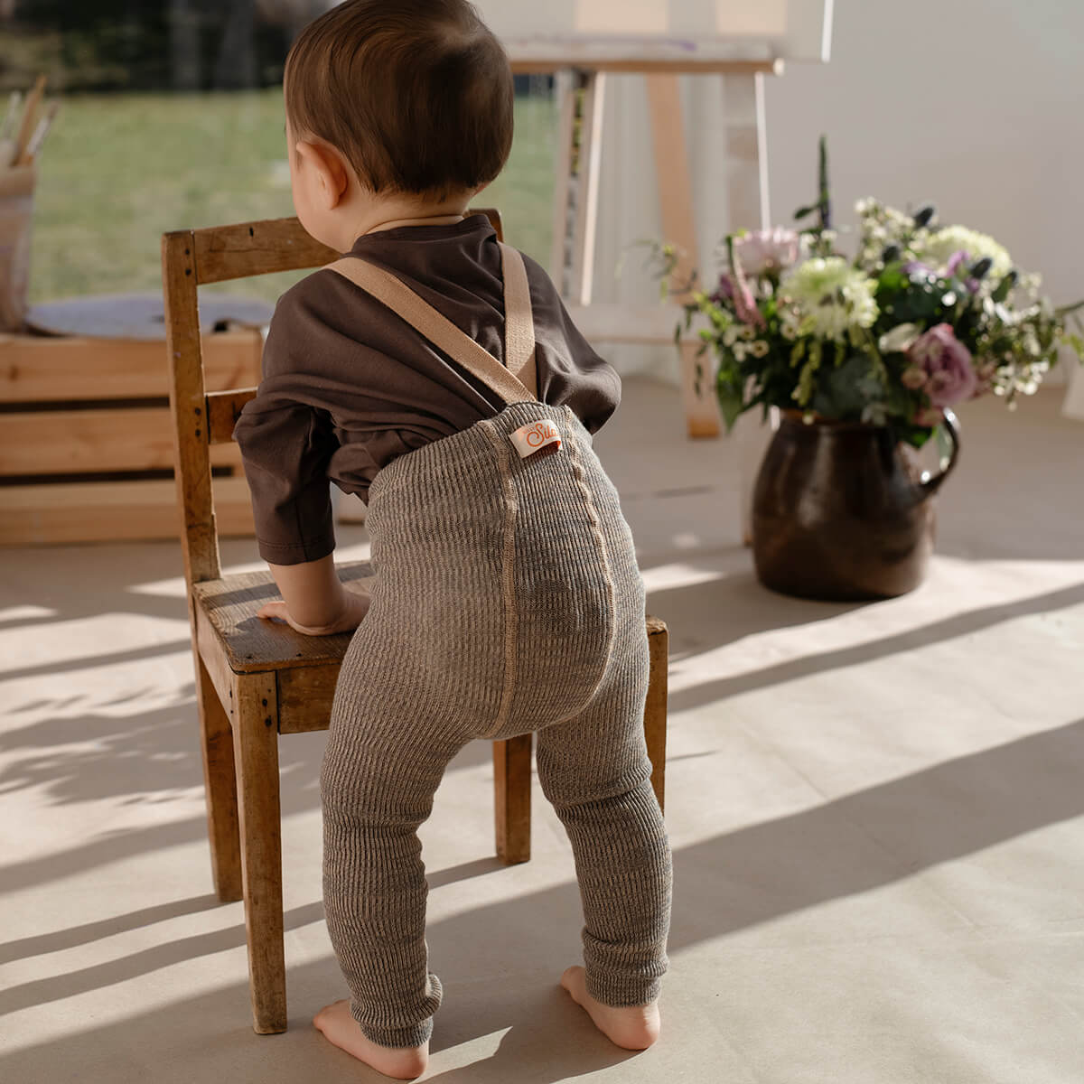 Footless Tights With Braces in Charcoaly Brown by Silly Silas