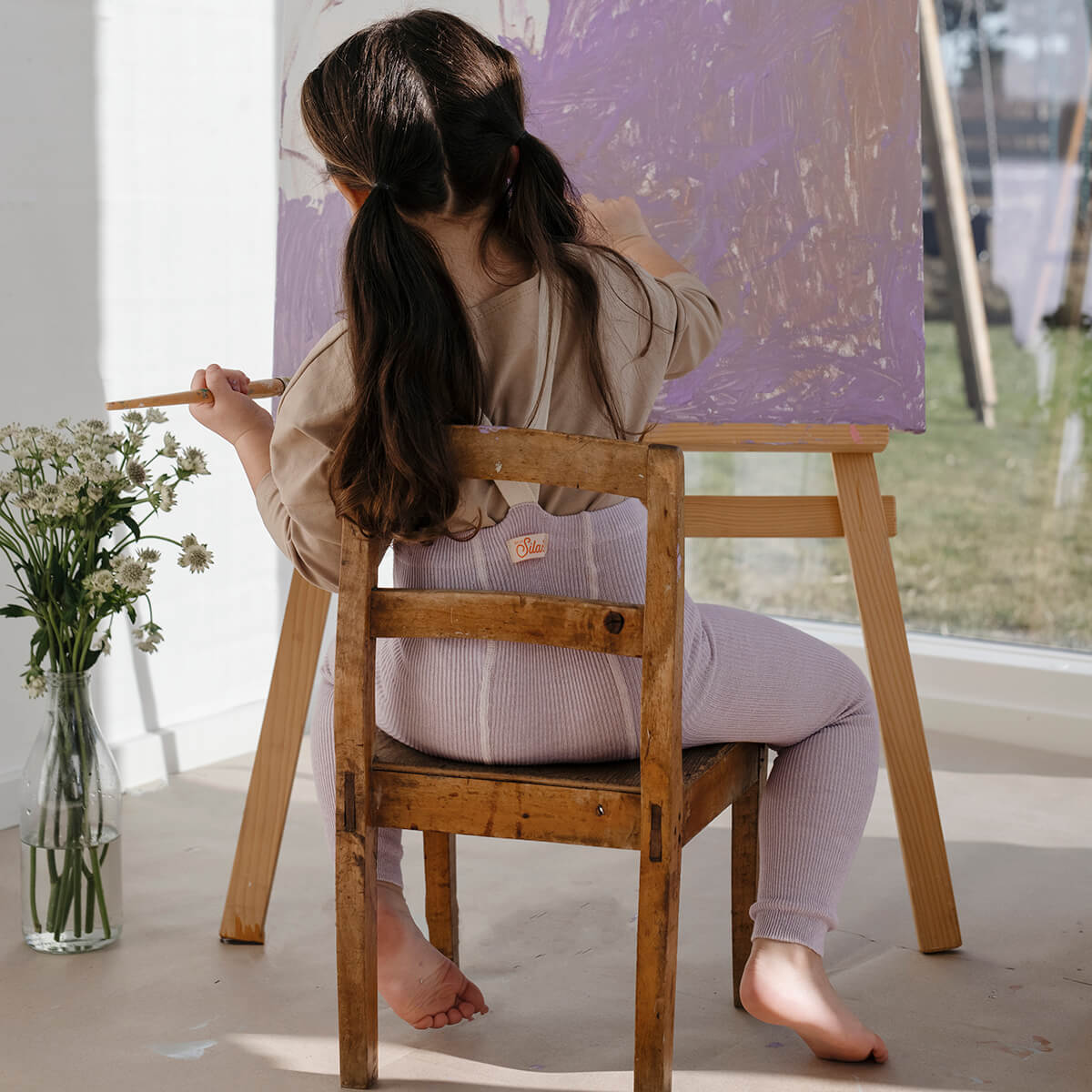 Footless Tights With Braces in Creamy Lavender by Silly Silas