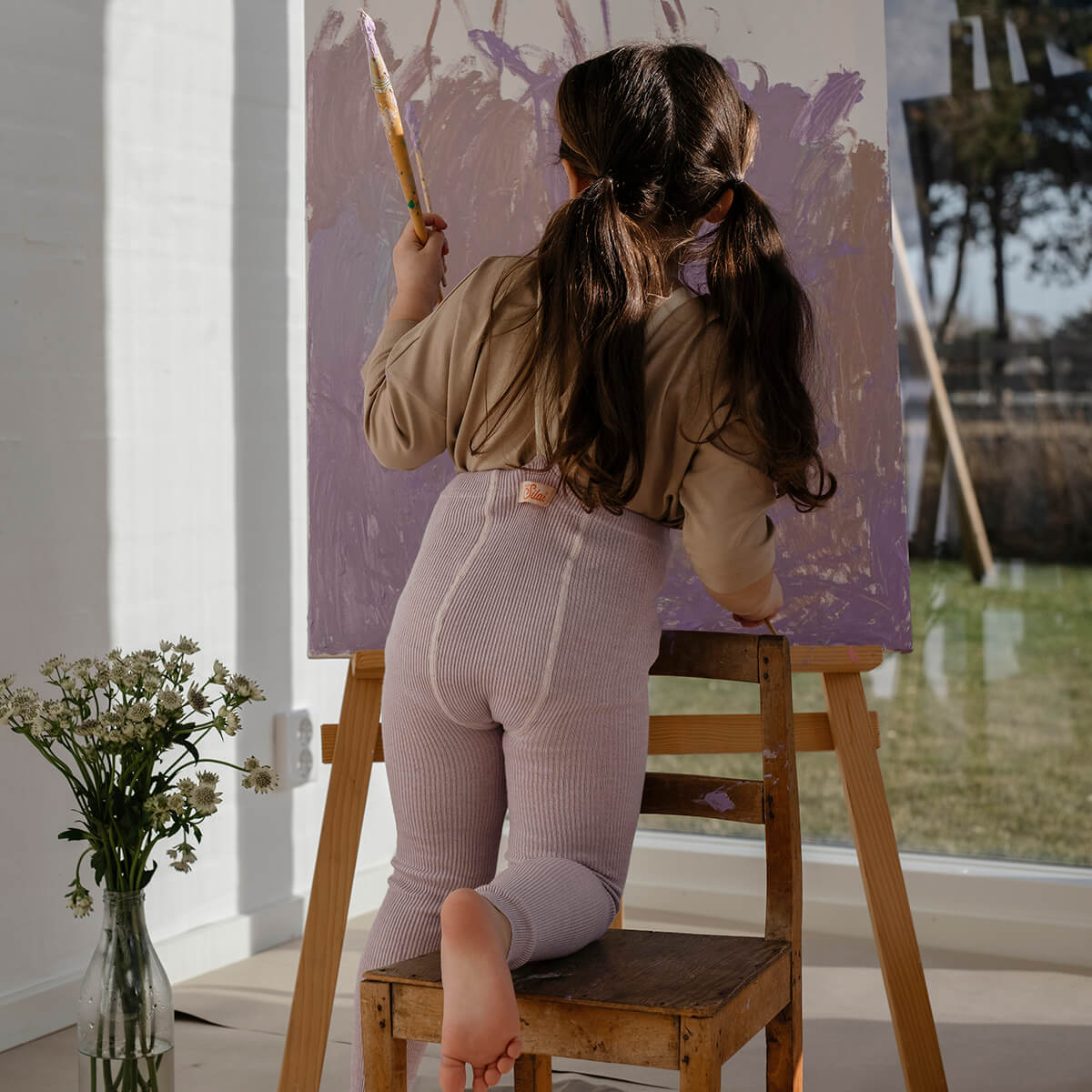 Footless Tights With Braces in Creamy Lavender by Silly Silas