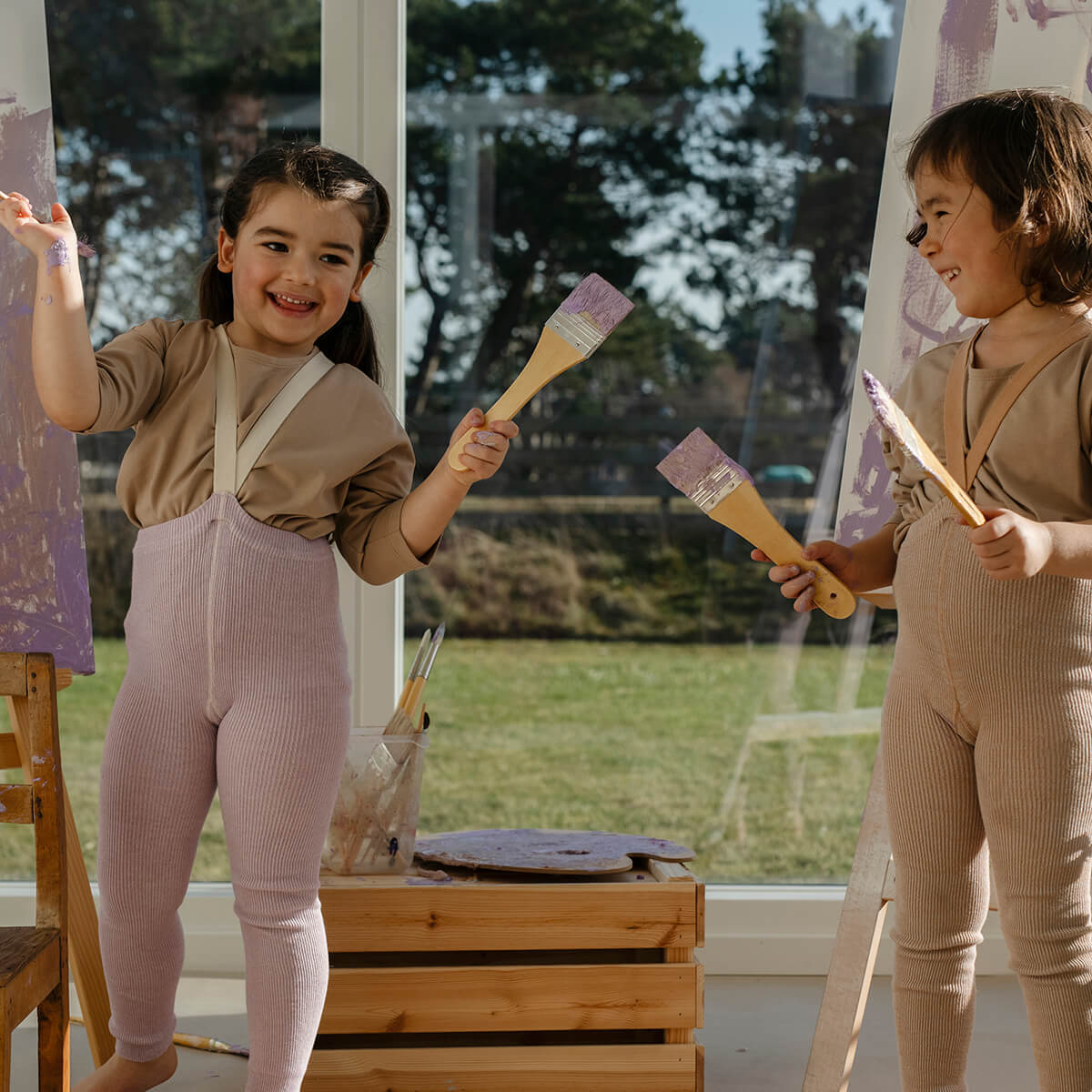 Footless Tights With Braces in Creamy Lavender by Silly Silas