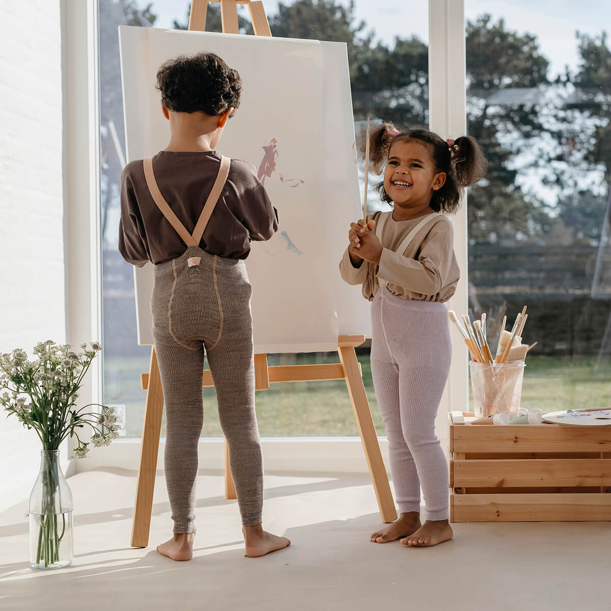 Footless Tights With Braces in Creamy Lavender by Silly Silas