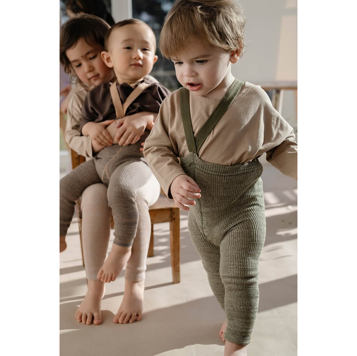 Footless Tights With Braces in Creamy Olive by Silly Silas