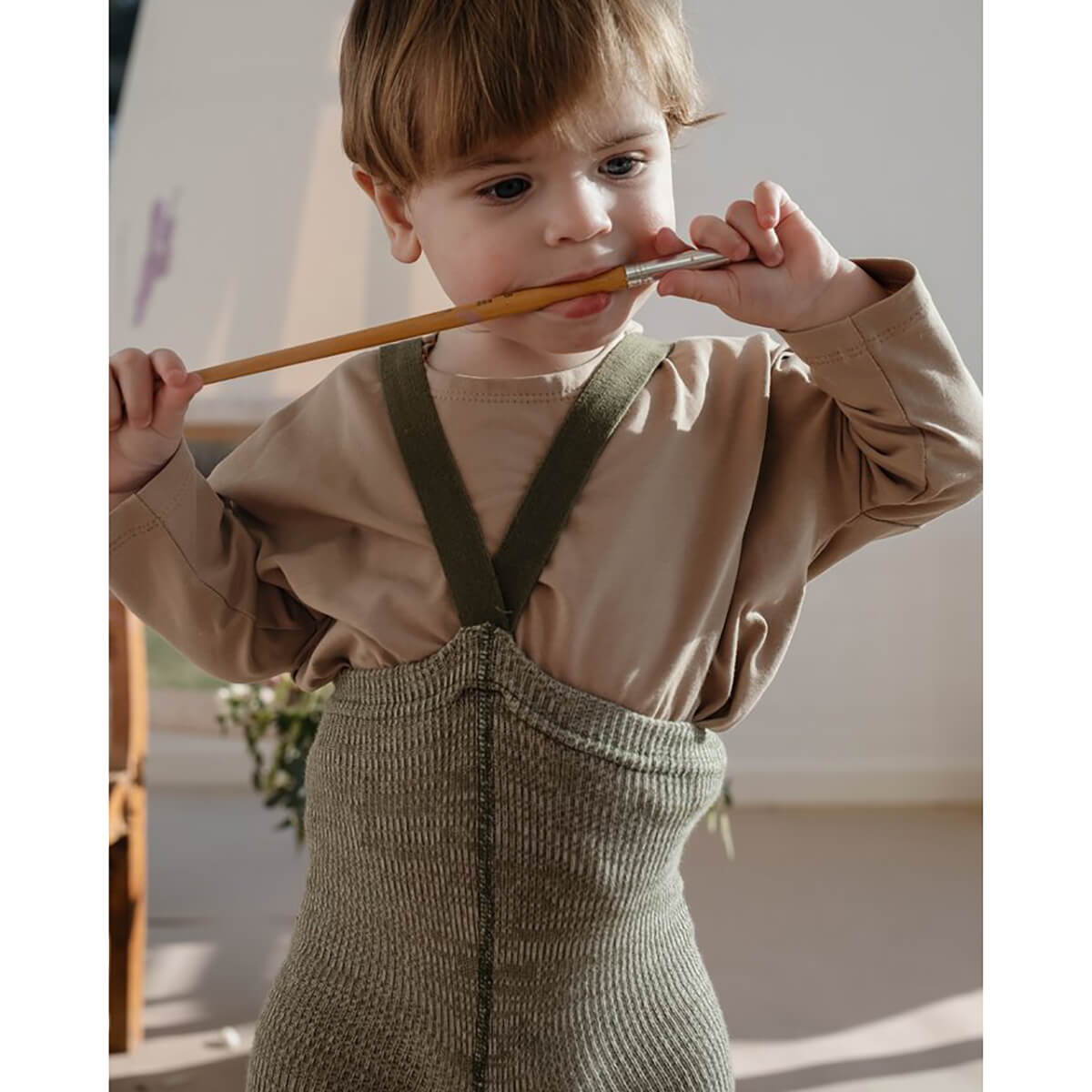 Footless Tights With Braces in Creamy Olive by Silly Silas