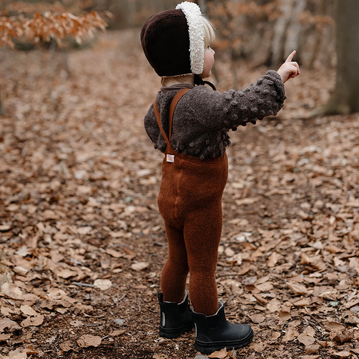 Teddy Warmy Footed Tights With Braces in Cinnamon by Silly Silas